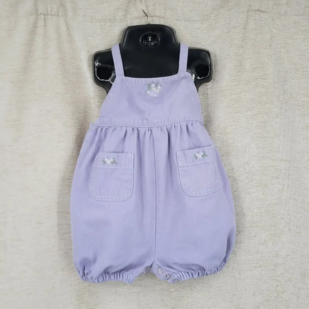Ralph Lauren Vintage 90s Purple Lavender Girls Overalls Bubble Shorts